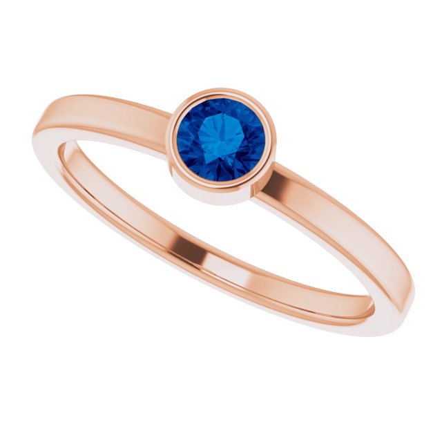 14K Gold Round Lab-Grown Blue Sapphire Bezel-Set Solitaire Ring - Rose Gold - view 5