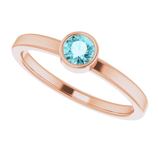 14K Gold Round Natural Blue Zircon Bezel-Set Solitaire Ring - Rose Gold - view 5