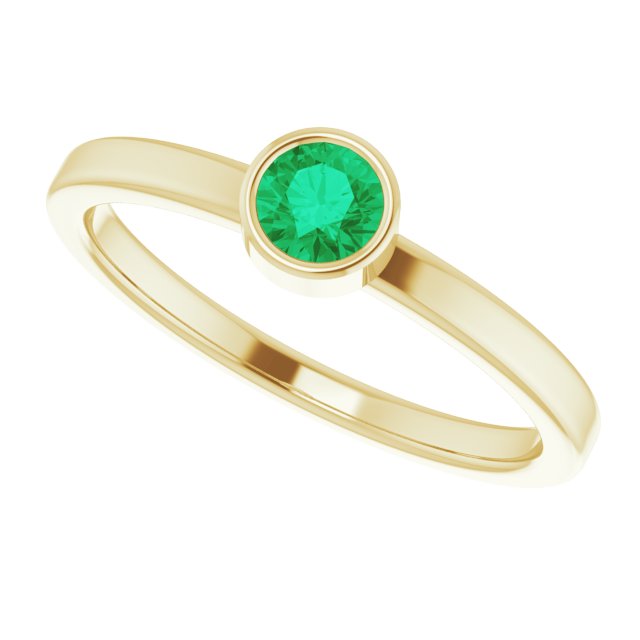 14K Gold Round Lab-Grown Emerald Bezel-Set Solitaire Ring - Yellow Gold - view 5