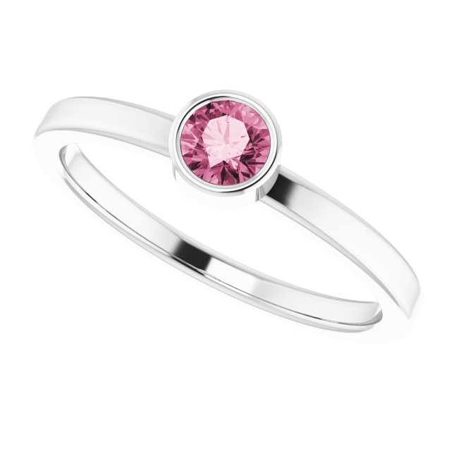 14K Gold Round Natural Pink Tourmaline Bezel-Set Solitaire Ring - White Gold - view 5