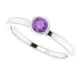 Platinum Round Natural Amethyst Bezel-Set Solitaire Ring - view 5