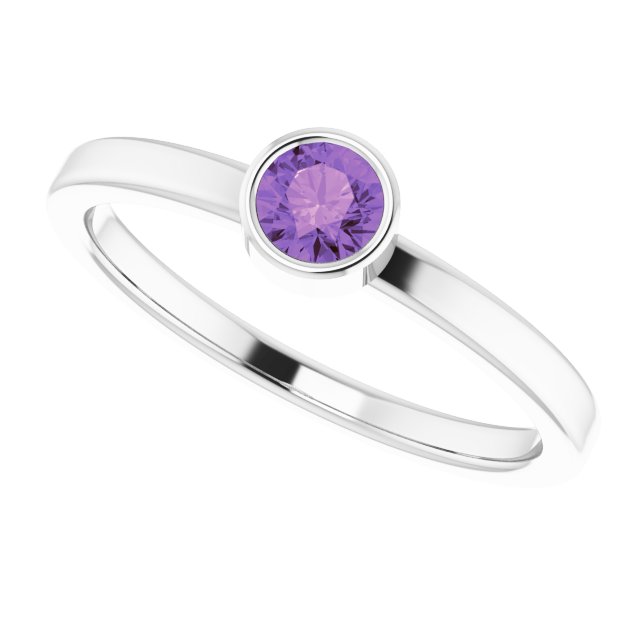 Platinum Round Natural Amethyst Bezel-Set Solitaire Ring - view 5