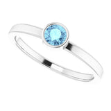14K Gold Round Natural Aquamarine Bezel-Set Solitaire Ring - White Gold - view 5