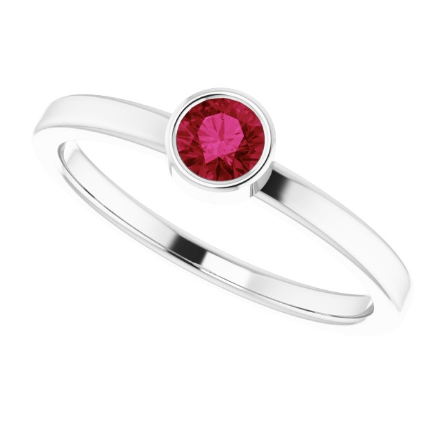 Platinum Round Natural Ruby Bezel-Set Solitaire Ring - view 5