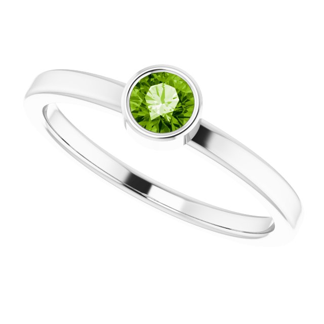 Platinum Round Natural Peridot Bezel-Set Solitaire Ring - view 5
