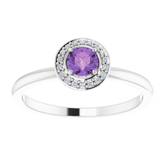 14K Gold Round Natural Amethyst Halo-Style Ring - White Gold - view 3