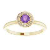 14K Gold Round Natural Amethyst Halo-Style Ring - Yellow Gold - view 3