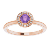 14K Gold Round Natural Amethyst Halo-Style Ring - Rose Gold - view 3