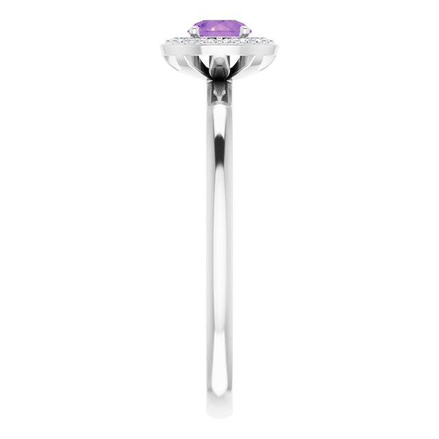 14K Gold Round Natural Amethyst Halo-Style Ring - White Gold - view 4