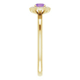 14K Gold Round Natural Amethyst Halo-Style Ring - Yellow Gold - view 4