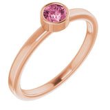 14K Gold Round Natural Pink Tourmaline Bezel-Set Solitaire Ring - Rose Gold