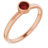14K Gold Round Natural Mozambique Garnet Bezel-Set Solitaire Ring - Rose Gold