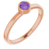 14K Gold Round Natural Amethyst Bezel-Set Solitaire Ring - Rose Gold