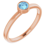 14K Gold Round Natural Aquamarine Bezel-Set Solitaire Ring - Rose Gold