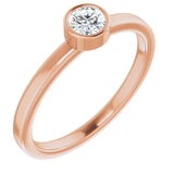 14K Gold Round Natural White Sapphire Bezel-Set Solitaire Ring - Rose Gold