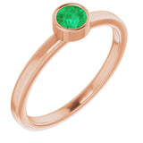 14K Gold Round Natural Emerald Bezel-Set Solitaire Ring - Rose Gold