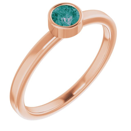 14K Gold Round Lab-Grown Alexandrite Bezel-Set Solitaire Ring - Rose Gold