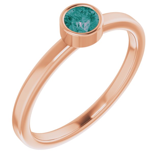 14K Gold Round Lab-Grown Alexandrite Bezel-Set Solitaire Ring - Rose Gold