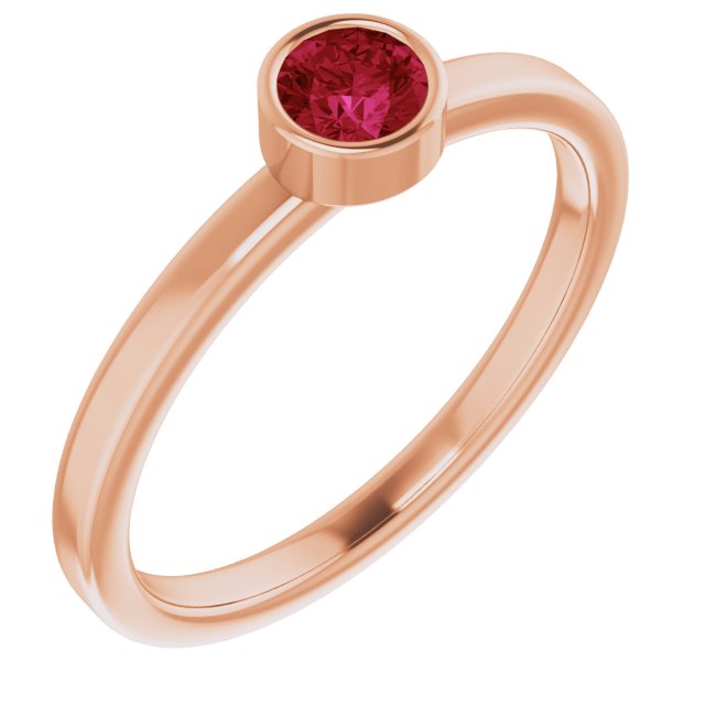 14K Gold Round Natural Ruby Bezel-Set Solitaire Ring - Rose Gold