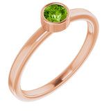 14K Gold Round Natural Peridot Bezel-Set Solitaire Ring - Rose Gold