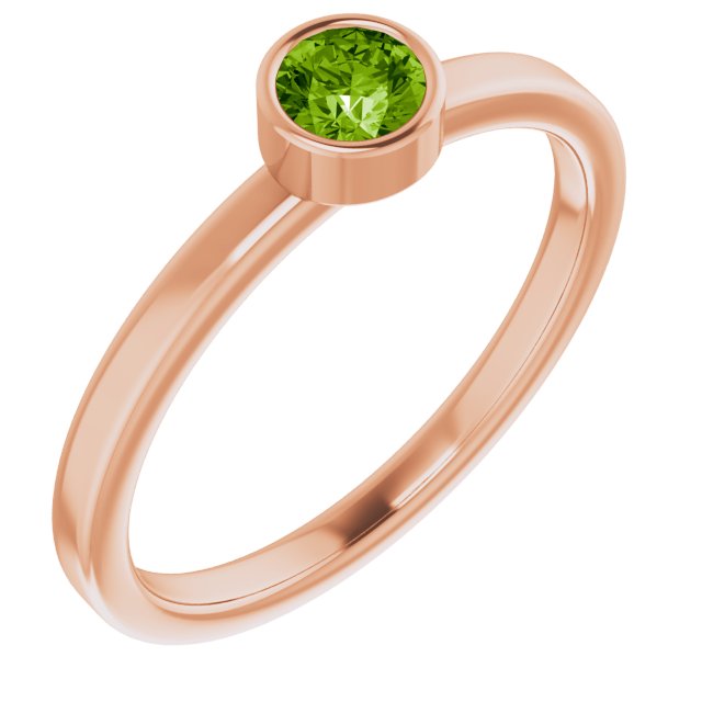 14K Gold Round Natural Peridot Bezel-Set Solitaire Ring - Rose Gold