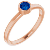 14K Gold Round Natural Blue Sapphire Bezel-Set Solitaire Ring - Rose Gold