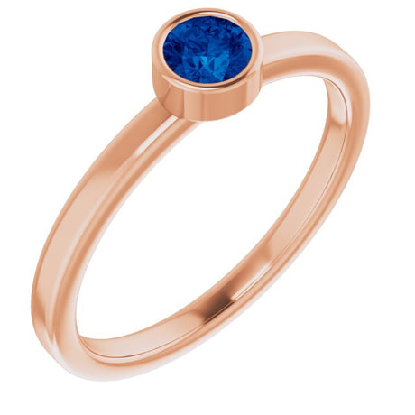 14K Gold Round Natural Blue Sapphire Bezel-Set Solitaire Ring - Rose Gold