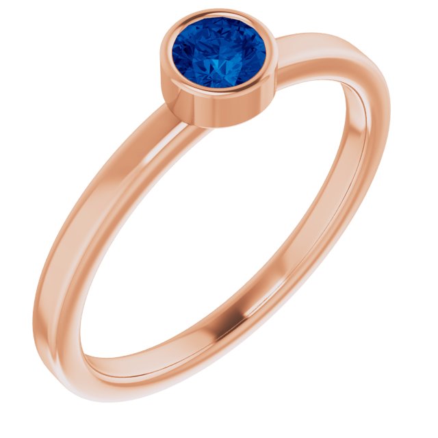14K Gold Round Natural Blue Sapphire Bezel-Set Solitaire Ring - Rose Gold