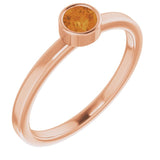 14K Gold Round Natural Citrine Bezel-Set Solitaire Ring - Rose Gold