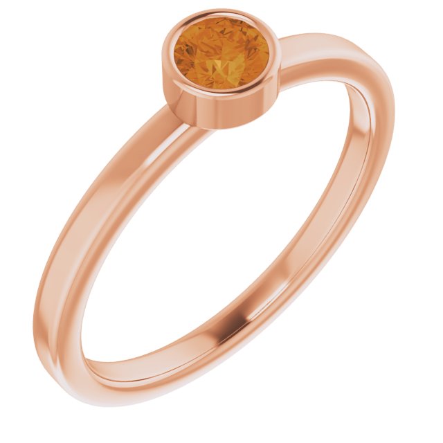 14K Gold Round Natural Citrine Bezel-Set Solitaire Ring - Rose Gold