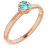 14K Gold Round Natural Blue Zircon Bezel-Set Solitaire Ring - Rose Gold