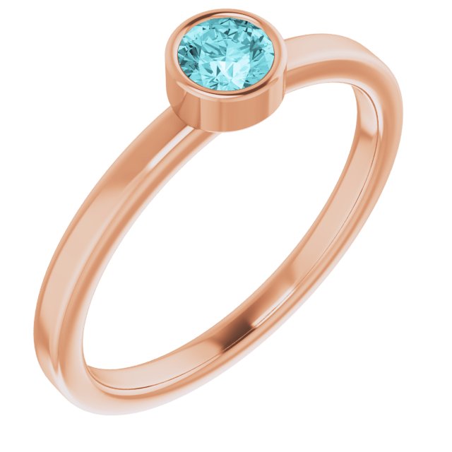 14K Gold Round Natural Blue Zircon Bezel-Set Solitaire Ring - Rose Gold