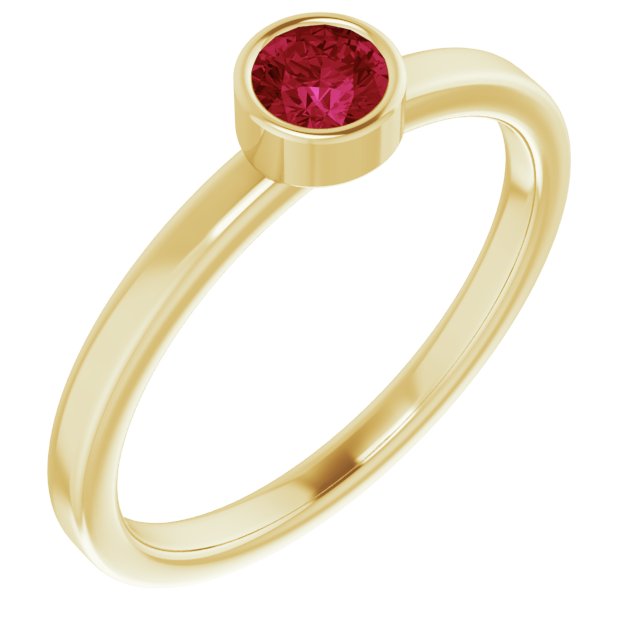 14K Gold Round Natural Ruby Bezel-Set Solitaire Ring - Yellow Gold