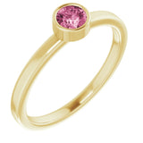 14K Gold Round Natural Pink Tourmaline Bezel-Set Solitaire Ring - Yellow Gold