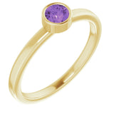 14K Gold Round Natural Amethyst Bezel-Set Solitaire Ring - Yellow Gold