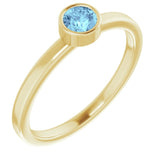 14K Gold Round Natural Aquamarine Bezel-Set Solitaire Ring - Yellow Gold