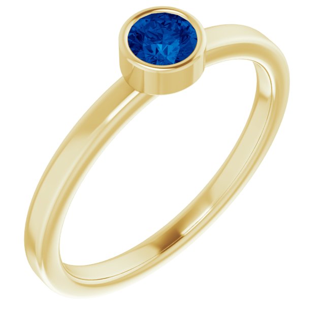 14K Gold Round Natural Blue Sapphire Bezel-Set Solitaire Ring - Yellow Gold