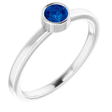 14K Gold Round Natural Blue Sapphire Bezel-Set Solitaire Ring - White Gold