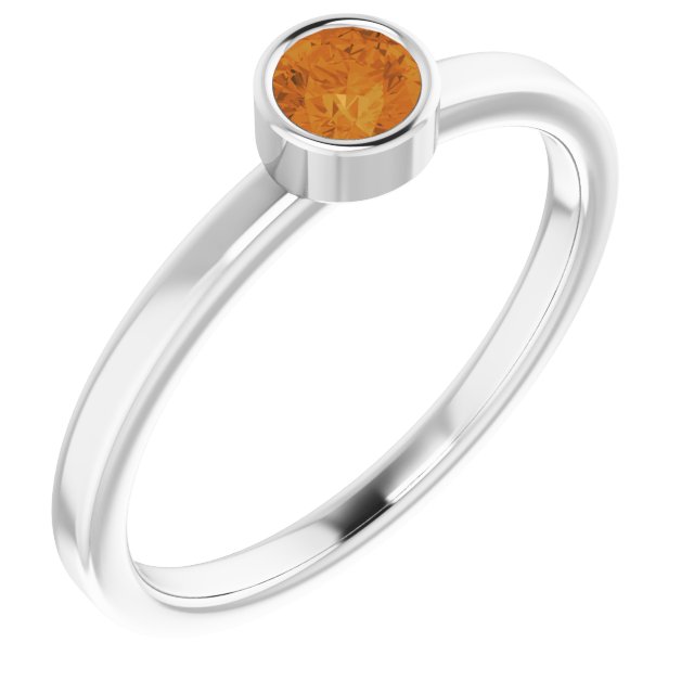 14K Gold Round Natural Citrine Bezel-Set Solitaire Ring - White Gold