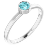Platinum Round Natural Blue Zircon Bezel-Set Solitaire Ring
