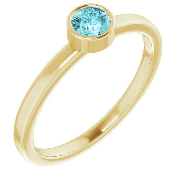 14K Gold Round Natural Blue Zircon Bezel-Set Solitaire Ring - Yellow Gold