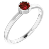 14K Gold Round Natural Mozambique Garnet Bezel-Set Solitaire Ring - White Gold