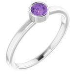Platinum Round Natural Amethyst Bezel-Set Solitaire Ring