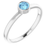 Platinum Round Natural Aquamarine Bezel-Set Solitaire Ring