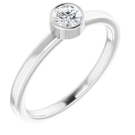 Platinum Round Natural White Sapphire Bezel-Set Solitaire Ring