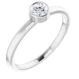14K Gold Round Natural White Sapphire Bezel-Set Solitaire Ring - White Gold