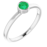 14K Gold Round Natural Emerald Bezel-Set Solitaire Ring - White Gold