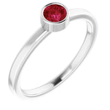 14K Gold Round Natural Ruby Bezel-Set Solitaire Ring - White Gold