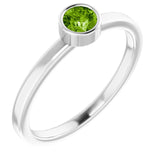 Platinum Round Natural Peridot Bezel-Set Solitaire Ring