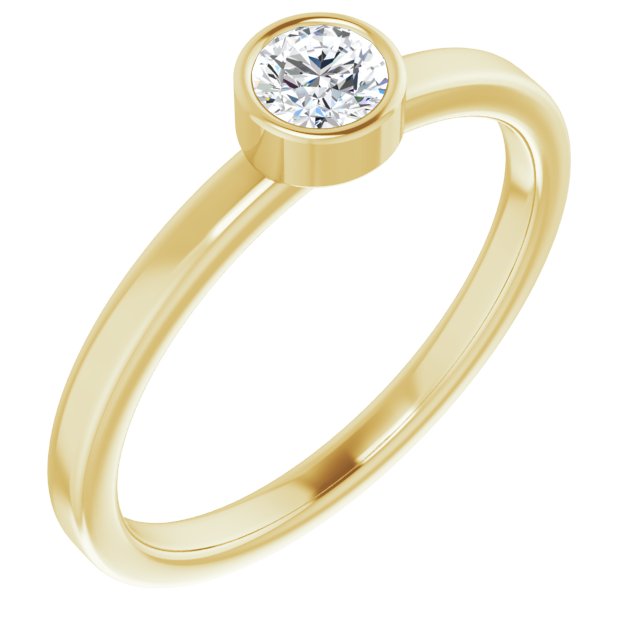 14K Gold Round Natural White Sapphire Bezel-Set Solitaire Ring - Yellow Gold
